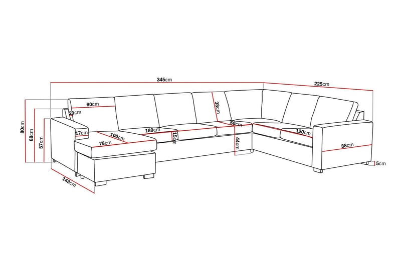 Crazy 6-istuttava Vasenkätinen U-muotoinen X-Large Kulmasohva Divaanilla Kankaalla - Ruskea - Huonekalut - Sohva - Kulmasohva - Kulmadivaanisohva
