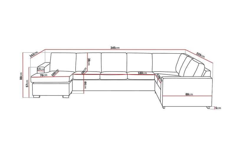 Crazy 6-istuttava Vasenkätinen U-muotoinen X-Large Kulmasohva Divaanilla Kankaalla - Sininen - Huonekalut - Sohva - Kulmasohva - Kulmadivaanisohva
