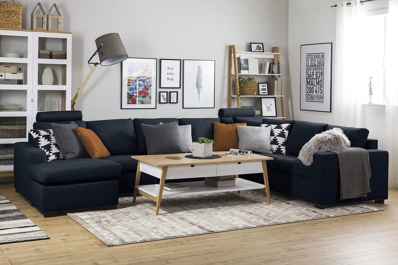 Crazy 6-istuttava Vasenkätinen U-muotoinen X-Large Kulmasohva Divaanilla Kankaalla - Sininen - Huonekalut - Sohva - Kulmasohva - Kulmadivaanisohva