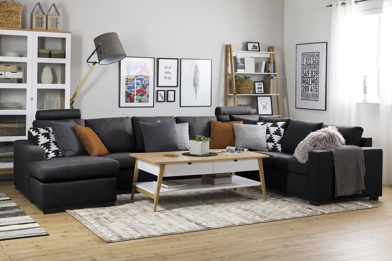 Crazy 6-istuttava Vasenkätinen U-muotoinen X-Large Kulmasohva Divaanilla Kankaalla - Tummanharmaa - Huonekalut - Sohva - Kulmasohva - Kulmadivaanisohva