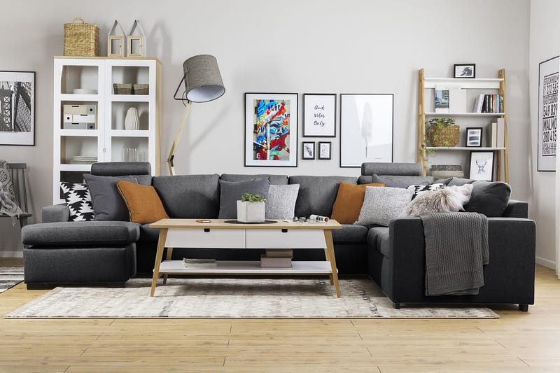 Crazy 6-istuttava Vasenkätinen U-muotoinen X-Large Kulmasohva Divaanilla Kankaalla - Tummanharmaa - Huonekalut - Sohva - Kulmasohva - Kulmadivaanisohva