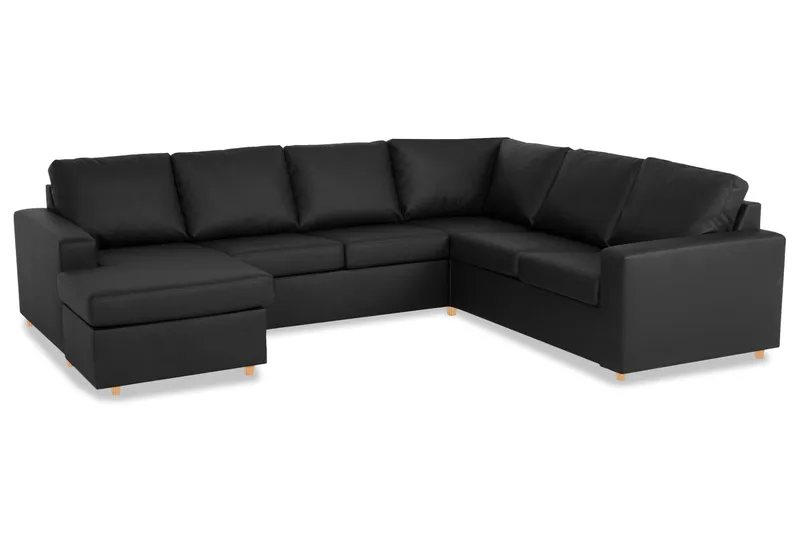 Crazy 6-istuttava Vasenkätinen U-muotoinen X-Large Kulmasohva Divaanilla Keinonahkalla - Musta - Huonekalut - Sohva - Kulmasohva - Kulmadivaanisohva