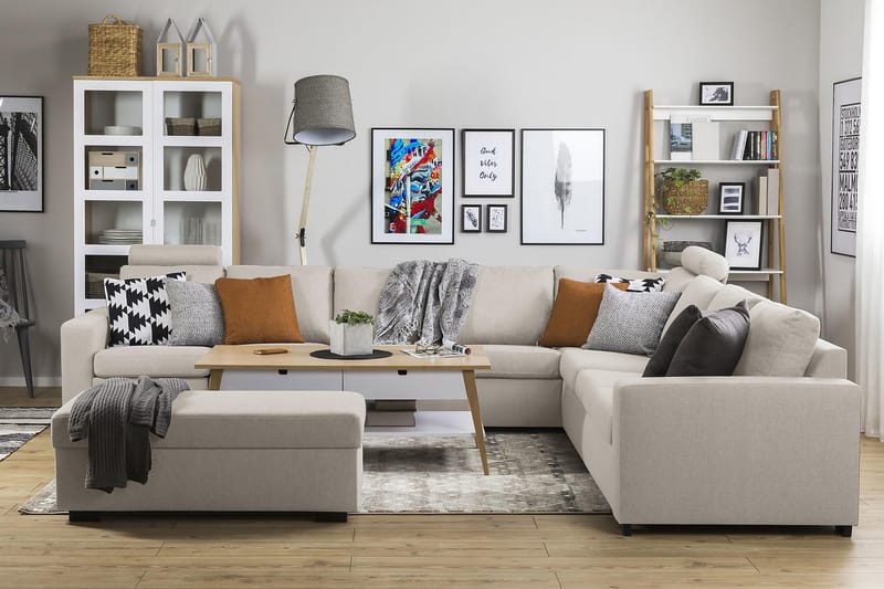 Crazy 7-istuttava Käännettävä L-muotoinen XX-Large Kulmasohva Kankaalla - Beige - Huonekalut - Sohva - Kulmasohva