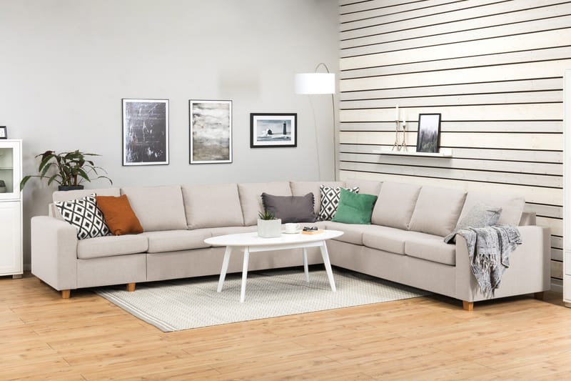Crazy 7-istuttava Käännettävä L-muotoinen XX-Large Kulmasohva Kankaalla - Beige - Huonekalut - Sohva - Kulmasohva