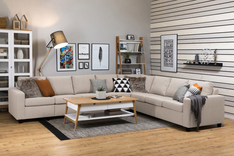 Crazy 7-istuttava Käännettävä L-muotoinen XX-Large Kulmasohva Kankaalla - Beige - Huonekalut - Sohva - Kulmasohva