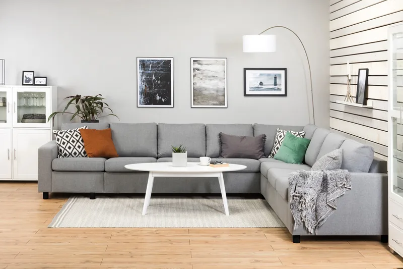 Crazy 7-istuttava Käännettävä L-muotoinen XX-Large Kulmasohva Kankaalla - Harmaa - Huonekalut - Sohva - Kulmasohva