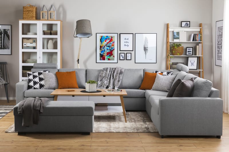 Crazy 7-istuttava Käännettävä L-muotoinen XX-Large Kulmasohva Kankaalla - Harmaa - Huonekalut - Sohva - Kulmasohva