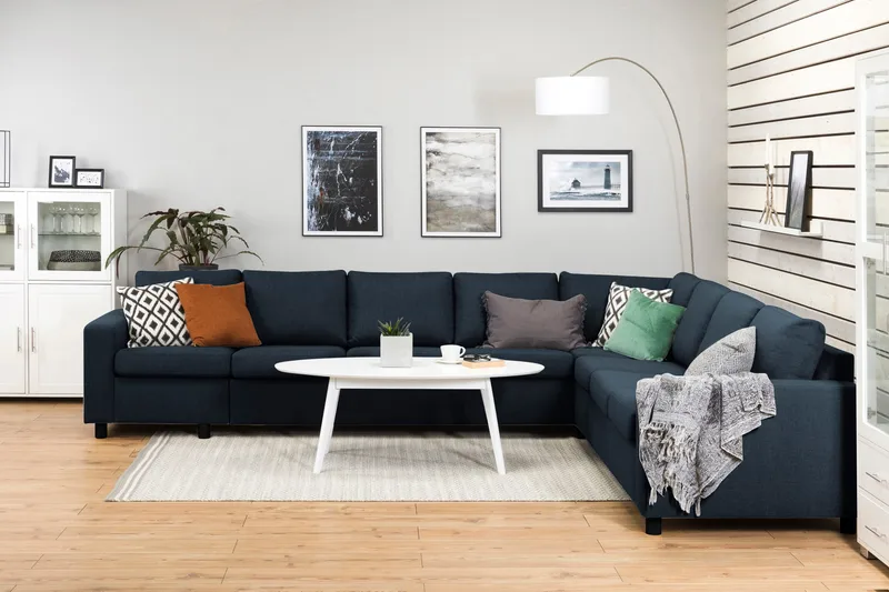 Crazy 7-istuttava Käännettävä L-muotoinen XX-Large Kulmasohva Kankaalla - Sininen - Huonekalut - Sohva - Kulmasohva