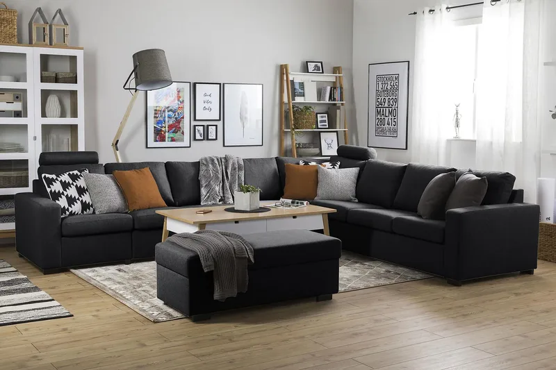 Crazy 7-istuttava Käännettävä L-muotoinen XX-Large Kulmasohva Kankaalla - Tummanharmaa - Huonekalut - Sohva - Kulmasohva