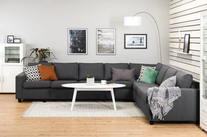 Crazy 7-istuttava Käännettävä L-muotoinen XX-Large Kulmasohva Kankaalla - Tummanharmaa - Huonekalut - Sohva - Kulmasohva