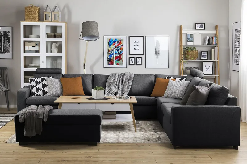 Crazy 7-istuttava Käännettävä L-muotoinen XX-Large Kulmasohva Kankaalla - Tummanharmaa - Huonekalut - Sohva - Kulmasohva