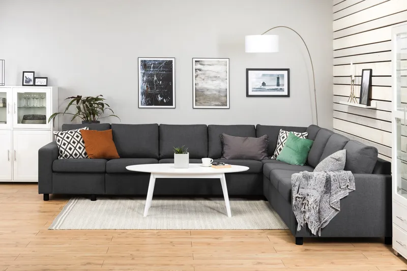 Crazy 7-istuttava Käännettävä L-muotoinen XX-Large Kulmasohva Kankaalla - Tummanharmaa - Huonekalut - Sohva - Kulmasohva