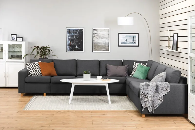 Crazy 7-istuttava Käännettävä L-muotoinen XX-Large Kulmasohva Kankaalla - Tummanharmaa - Huonekalut - Sohva - Kulmasohva