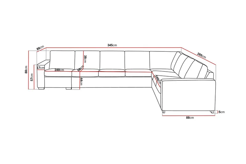 Crazy 7-istuttava Käännettävä L-muotoinen XX-Large Kulmasohva Kankaalla - Tummanharmaa - Huonekalut - Sohva - Kulmasohva