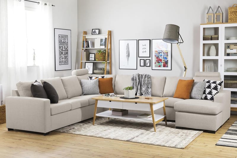Crazy 7-istuttava Käännettävä U-muotoinen XX-Large Kulmasohva Divaanilla Kankaalla - Beige - Huonekalut - Sohva - Kulmasohva - Kulmadivaanisohva