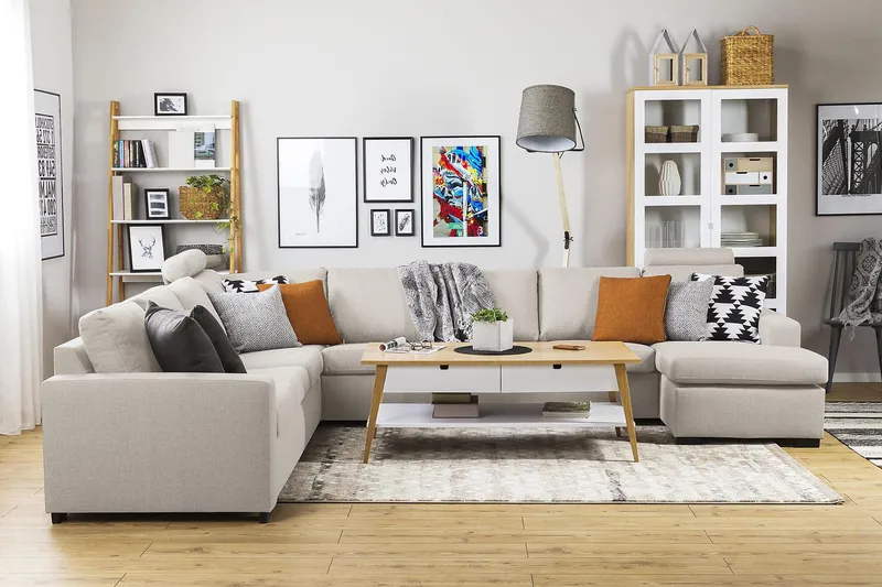 Crazy 7-istuttava Käännettävä U-muotoinen XX-Large Kulmasohva Divaanilla Kankaalla - Beige - Huonekalut - Sohva - Kulmasohva - Kulmadivaanisohva