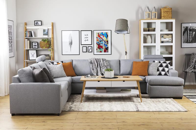 Crazy 7-istuttava Käännettävä U-muotoinen XX-Large Kulmasohva Divaanilla Kankaalla - Harmaa - Huonekalut - Sohva - Kulmasohva - Kulmadivaanisohva