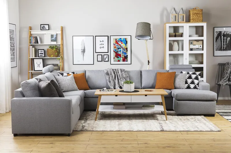 Crazy 7-istuttava Käännettävä U-muotoinen XX-Large Kulmasohva Divaanilla Kankaalla - Harmaa - Huonekalut - Sohva - Kulmasohva - Kulmadivaanisohva