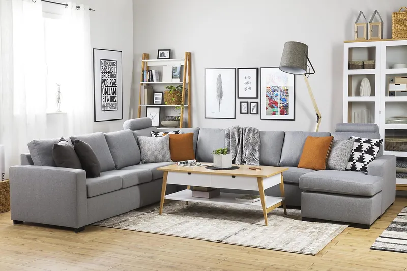 Crazy 7-istuttava Käännettävä U-muotoinen XX-Large Kulmasohva Divaanilla Kankaalla - Harmaa - Huonekalut - Sohva - Kulmasohva - Kulmadivaanisohva