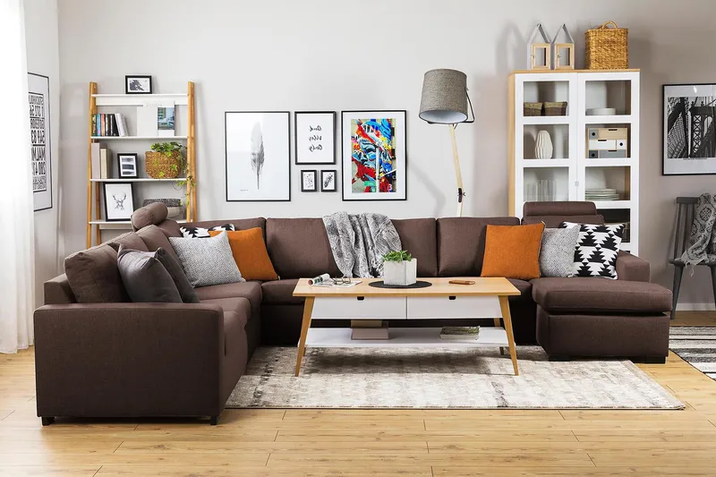 Crazy 7-istuttava Käännettävä U-muotoinen XX-Large Kulmasohva Divaanilla Kankaalla - Ruskea - Huonekalut - Sohva - Kulmasohva - Kulmadivaanisohva