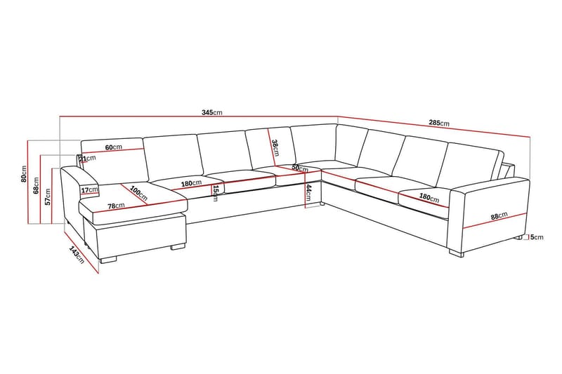 Crazy 7-istuttava Käännettävä U-muotoinen XX-Large Kulmasohva Divaanilla Kankaalla - Ruskea - Huonekalut - Sohva - Kulmasohva - Kulmadivaanisohva