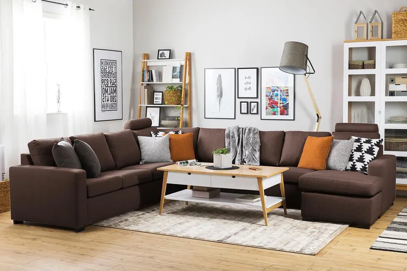 Crazy 7-istuttava Käännettävä U-muotoinen XX-Large Kulmasohva Divaanilla Kankaalla - Ruskea - Huonekalut - Sohva - Kulmasohva - Kulmadivaanisohva