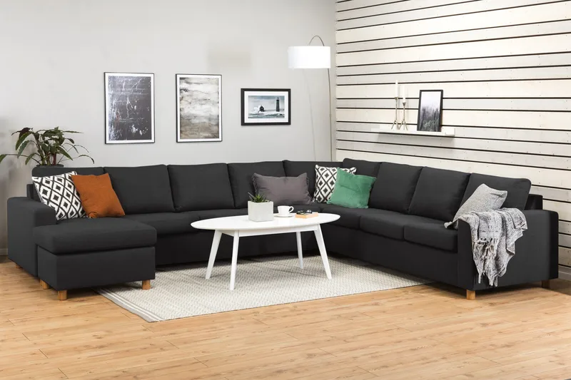 Crazy 7-istuttava Käännettävä U-muotoinen XX-Large Kulmasohva Divaanilla Kankaalla - Tummanharmaa / Antrasiitti - Huonekalut - Sohva - Kulmasohva - Kulmadivaanisohva
