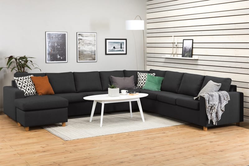 Crazy 7-istuttava Käännettävä U-muotoinen XX-Large Kulmasohva Divaanilla Kankaalla - Tummanharmaa / Antrasiitti - Huonekalut - Sohva - Kulmasohva - Kulmadivaanisohva