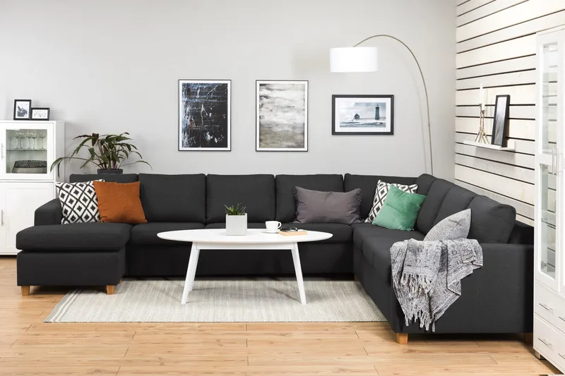 Crazy 7-istuttava Käännettävä U-muotoinen XX-Large Kulmasohva Divaanilla Kankaalla - Tummanharmaa / Antrasiitti - Huonekalut - Sohva - Kulmasohva - Kulmadivaanisohva