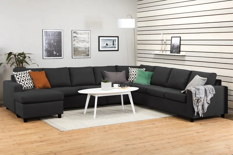 Crazy 7-istuttava Käännettävä U-muotoinen XX-Large Kulmasohva Divaanilla Kankaalla - Tummanharmaa / Antrasiitti - Huonekalut - Sohva - Kulmasohva - Kulmadivaanisohva