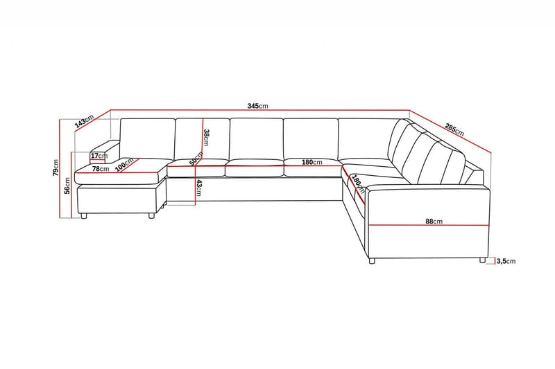 Crazy 7-istuttava Käännettävä U-muotoinen XX-Large Kulmasohva Divaanilla Kankaalla - Tummanharmaa / Antrasiitti - Huonekalut - Sohva - Kulmasohva - Kulmadivaanisohva