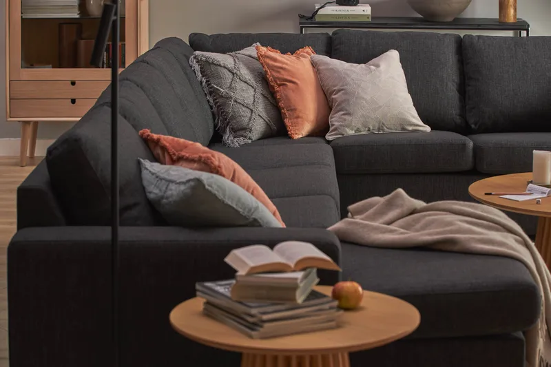 Crazy 7-istuttava Käännettävä U-muotoinen XX-Large Kulmasohva Divaanilla Kankaalla - Tummanharmaa / Antrasiitti - Huonekalut - Sohva - Kulmasohva - Kulmadivaanisohva