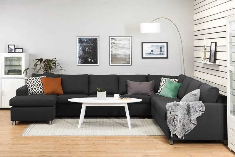 Crazy 7-istuttava Käännettävä U-muotoinen XX-Large Kulmasohva Divaanilla Kankaalla - Tummanharmaa / Antrasiitti - Huonekalut - Sohva - Kulmasohva - Kulmadivaanisohva