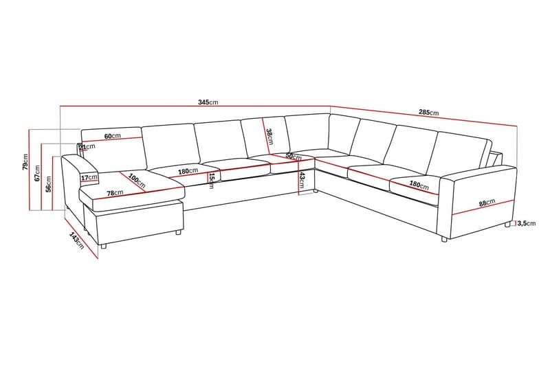 Crazy 7-istuttava Käännettävä U-muotoinen XX-Large Kulmasohva Divaanilla Kankaalla - Tummanharmaa / Antrasiitti - Huonekalut - Sohva - Kulmasohva - Kulmadivaanisohva