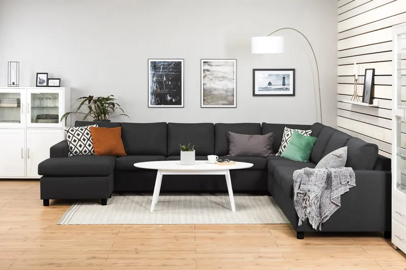 Crazy 7-istuttava Käännettävä U-muotoinen XX-Large Kulmasohva Divaanilla Kankaalla - Tummanharmaa / Antrasiitti - Huonekalut - Sohva - Kulmasohva - Kulmadivaanisohva