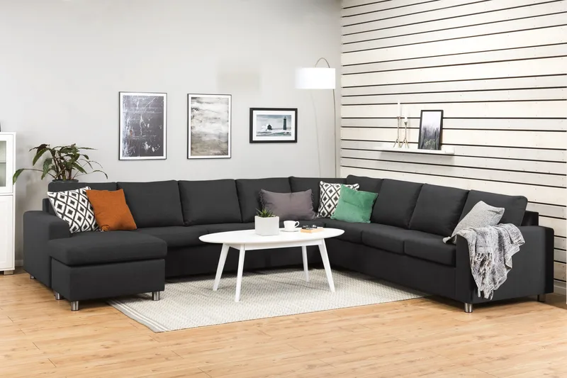 Crazy 7-istuttava Käännettävä U-muotoinen XX-Large Kulmasohva Divaanilla Kankaalla - Tummanharmaa / Antrasiitti - Huonekalut - Sohva - Kulmasohva - Kulmadivaanisohva