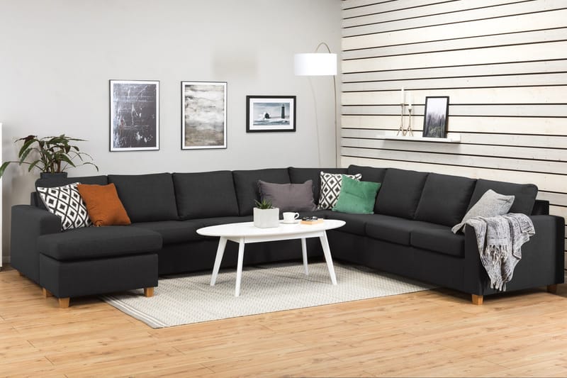 Crazy 7-istuttava Käännettävä U-muotoinen XX-Large Kulmasohva Divaanilla Kankaalla - Tummanharmaa / Antrasiitti - Huonekalut - Sohva - Kulmasohva - Kulmadivaanisohva