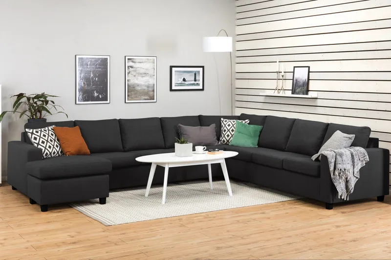 Crazy 7-istuttava Käännettävä U-muotoinen XX-Large Kulmasohva Divaanilla Kankaalla - Tummanharmaa / Antrasiitti - Huonekalut - Sohva - Kulmasohva - Kulmadivaanisohva