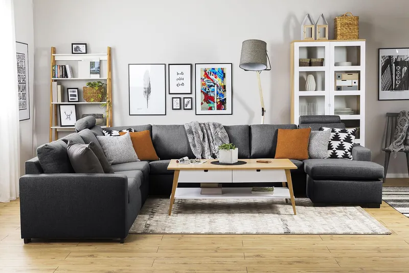 Crazy 7-istuttava Käännettävä U-muotoinen XX-Large Kulmasohva Divaanilla Kankaalla - Tummanharmaa - Huonekalut - Sohva - Kulmasohva - Kulmadivaanisohva