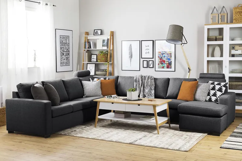 Crazy 7-istuttava Käännettävä U-muotoinen XX-Large Kulmasohva Divaanilla Kankaalla - Tummanharmaa - Huonekalut - Sohva - Kulmasohva - Kulmadivaanisohva