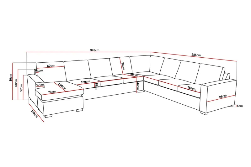 Crazy 7-istuttava Käännettävä U-muotoinen XX-Large Kulmasohva Divaanilla Keinonahkalla - Musta - Huonekalut - Sohva - Kulmasohva - Kulmadivaanisohva