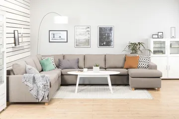 Crazy 7-istuttava oikeakätinen U-muotoinen XX-Large-kulmasohva divaanilla, kangasta - Beige - Huonekalut - Sohva - Kulmasohva - Kulmadivaanisohva