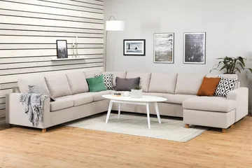 Crazy 7-istuttava oikeakätinen U-muotoinen XX-Large-kulmasohva divaanilla, kangasta - Beige - Huonekalut - Sohva - Kulmasohva - Kulmadivaanisohva