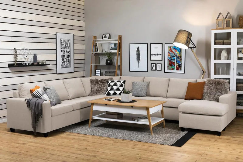 Crazy 7-istuttava Oikeakätinen U-muotoinen XX-Large Kulmasohva Divaanilla Kankaalla - Beige - Huonekalut - Sohva - Kulmasohva - Kulmadivaanisohva