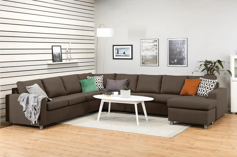 Crazy 7-istuttava Oikeakätinen U-muotoinen XX-Large Kulmasohva Divaanilla Kankaalla - Ruskea - Huonekalut - Sohva - Kulmasohva - Kulmadivaanisohva