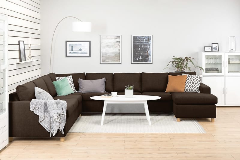 Crazy 7-istuttava Oikeakätinen U-muotoinen XX-Large Kulmasohva Divaanilla Kankaalla - Ruskea - Huonekalut - Sohva - Kulmasohva - Kulmadivaanisohva