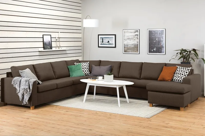 Crazy 7-istuttava Oikeakätinen U-muotoinen XX-Large Kulmasohva Divaanilla Kankaalla - Ruskea - Huonekalut - Sohva - Kulmasohva - Kulmadivaanisohva