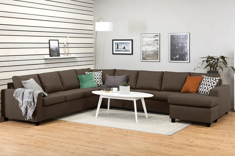 Crazy 7-istuttava Oikeakätinen U-muotoinen XX-Large Kulmasohva Divaanilla Kankaalla - Ruskea - Huonekalut - Sohva - Kulmasohva - Kulmadivaanisohva