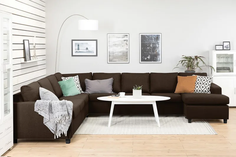 Crazy 7-istuttava Oikeakätinen U-muotoinen XX-Large Kulmasohva Divaanilla Kankaalla - Ruskea - Huonekalut - Sohva - Kulmasohva - Kulmadivaanisohva