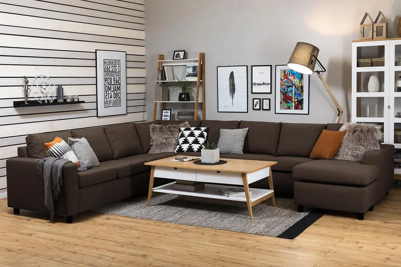 Crazy 7-istuttava Oikeakätinen U-muotoinen XX-Large Kulmasohva Divaanilla Kankaalla - Ruskea - Huonekalut - Sohva - Kulmasohva - Kulmadivaanisohva